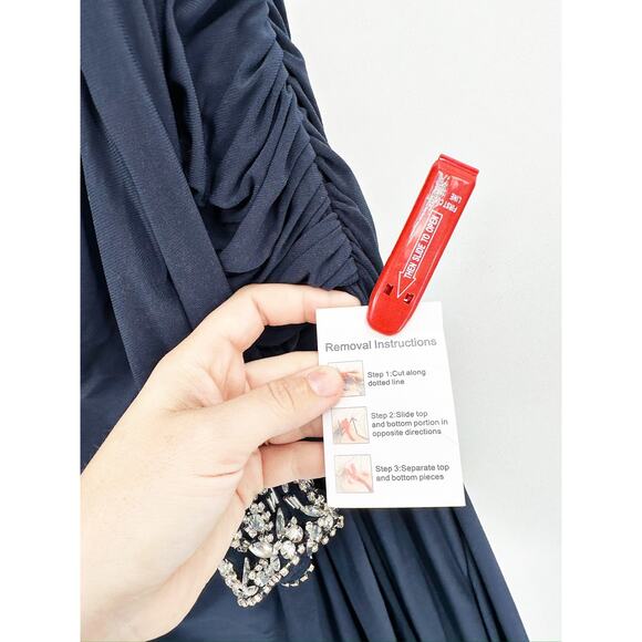 Mac Duggal 12231 Midnight Beaded Cuff Drop Shoulder Faux Wrap Gown Size 12 NWT - Picture 5 of 8